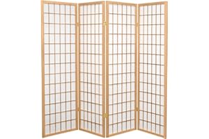 RED LANTERN Oriental Furniture 5 ft. Tall Window Pane Shoji Screen - Natural - 4 Panels