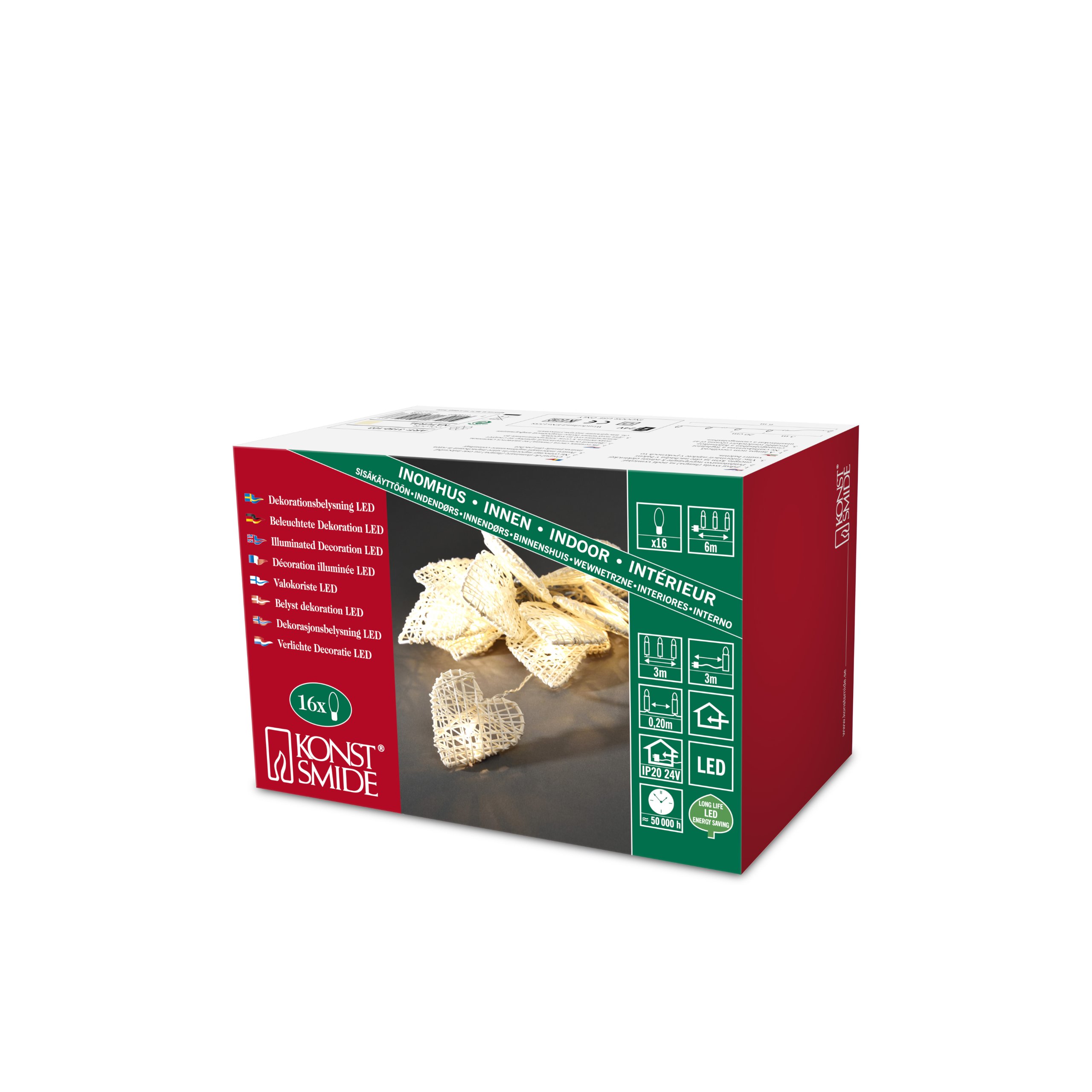 Konstsmide Decoration Indoor 16 LEDs Braided Hearts Light String in Woven Design with Natural - Warm White