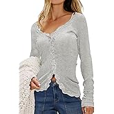 Lacozy Lightweight Cardigan for Women Trendy V Neck Button Up Sweater Long Sleeve Open Front Lace Cardigan Fall Clothes