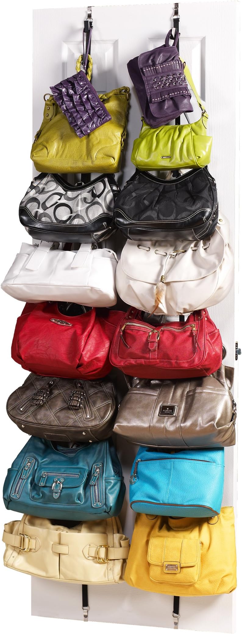 Purse Rack - Over The Door Closet Organizer (2 Pack, 4 Pieces Total) for Bags & Handbags - Best Bag Holder Storage for Purses - Crossover Doors System With Hook for Each Purse, Belt, Tie or Scarf