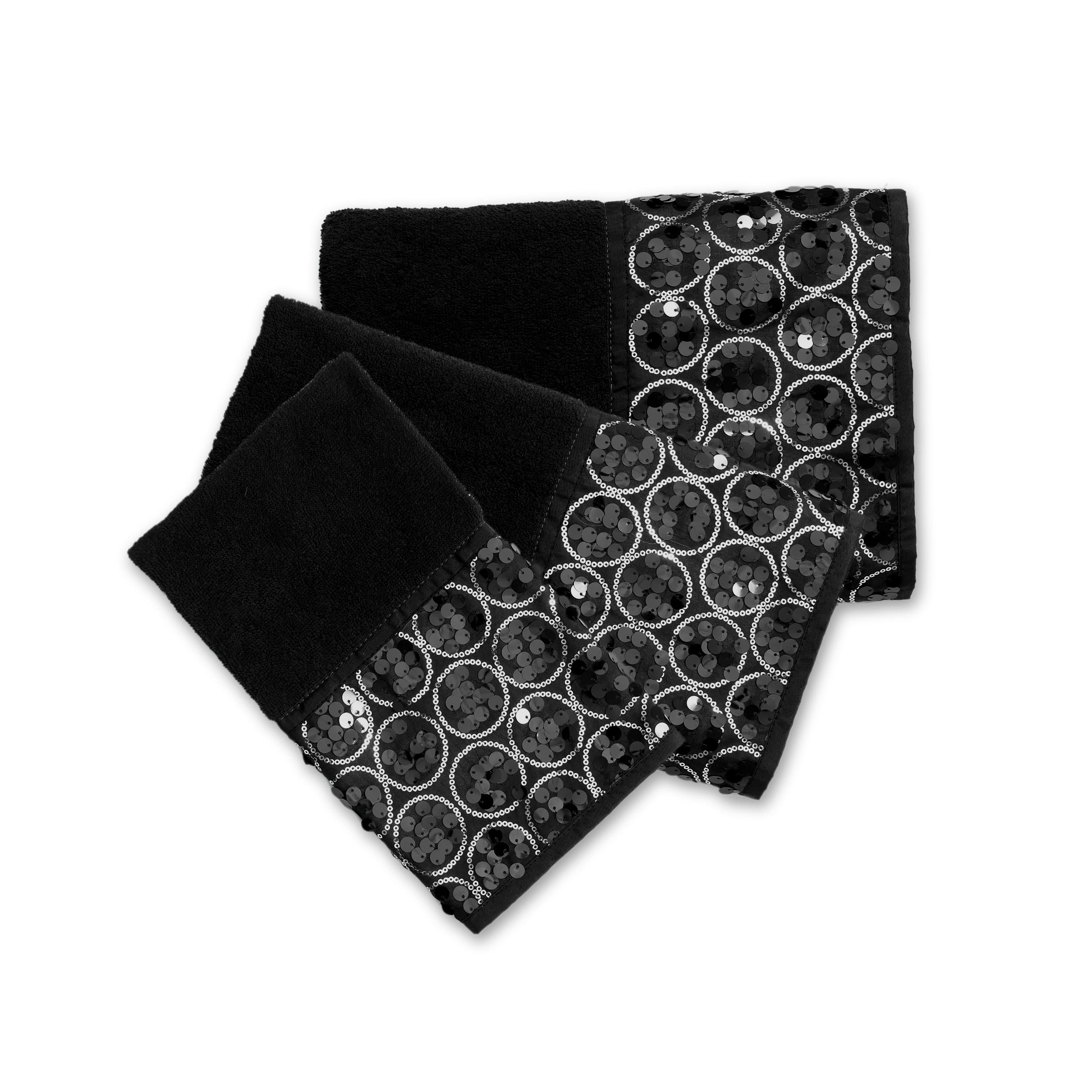 Popular Bath Sinatra Modern Bathroom 3-Piece Towel Set - Bath (24" x 44"), Hand (16" x 27"), Wash (12" x 18") - Luxury Soft, Plush and Highly Absorbent, Black