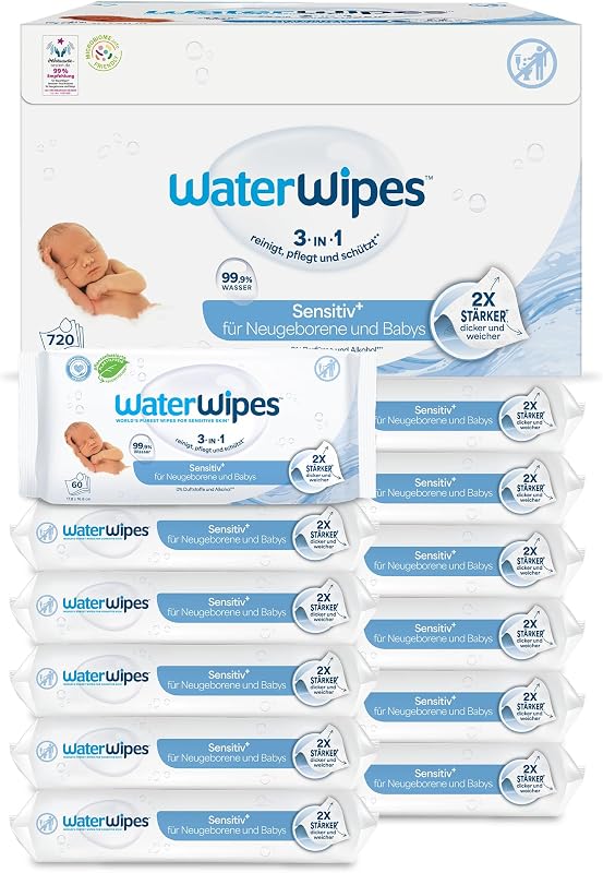 Sensitive+ Newborn & Baby Wipes, 99,9% Wasser, 12 Pack