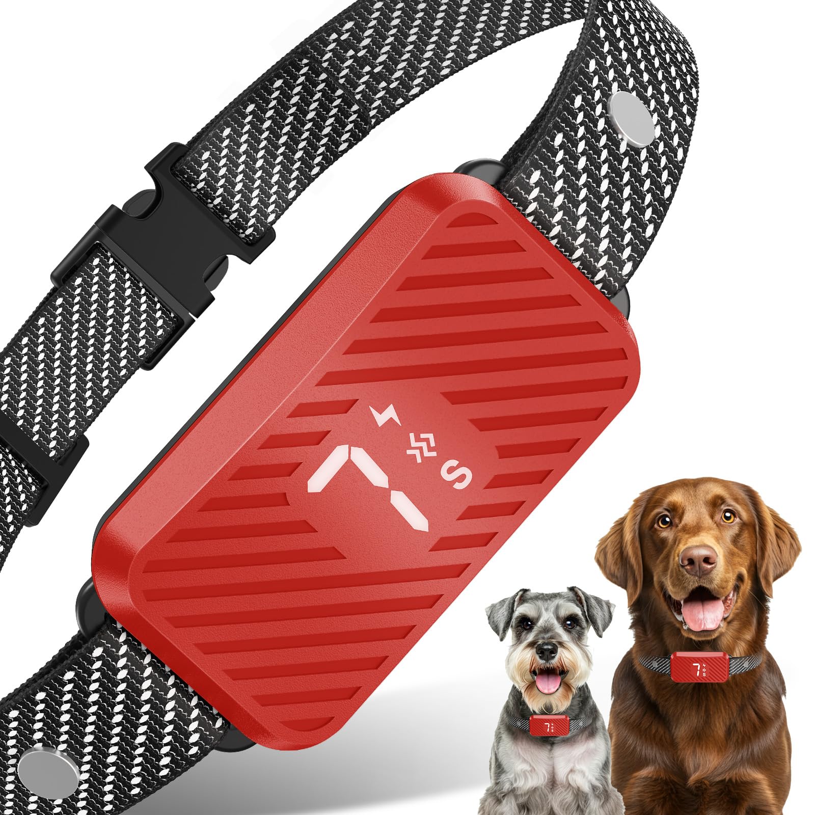 KJKZO Dog Bark Collar for Large Medium Small Dogs, Effective No-Bark Collar, Smart Barking Collar, Rechargeable Bark Collar with 7 Sensitivity, 3 Modes, Waterproof, Red Image