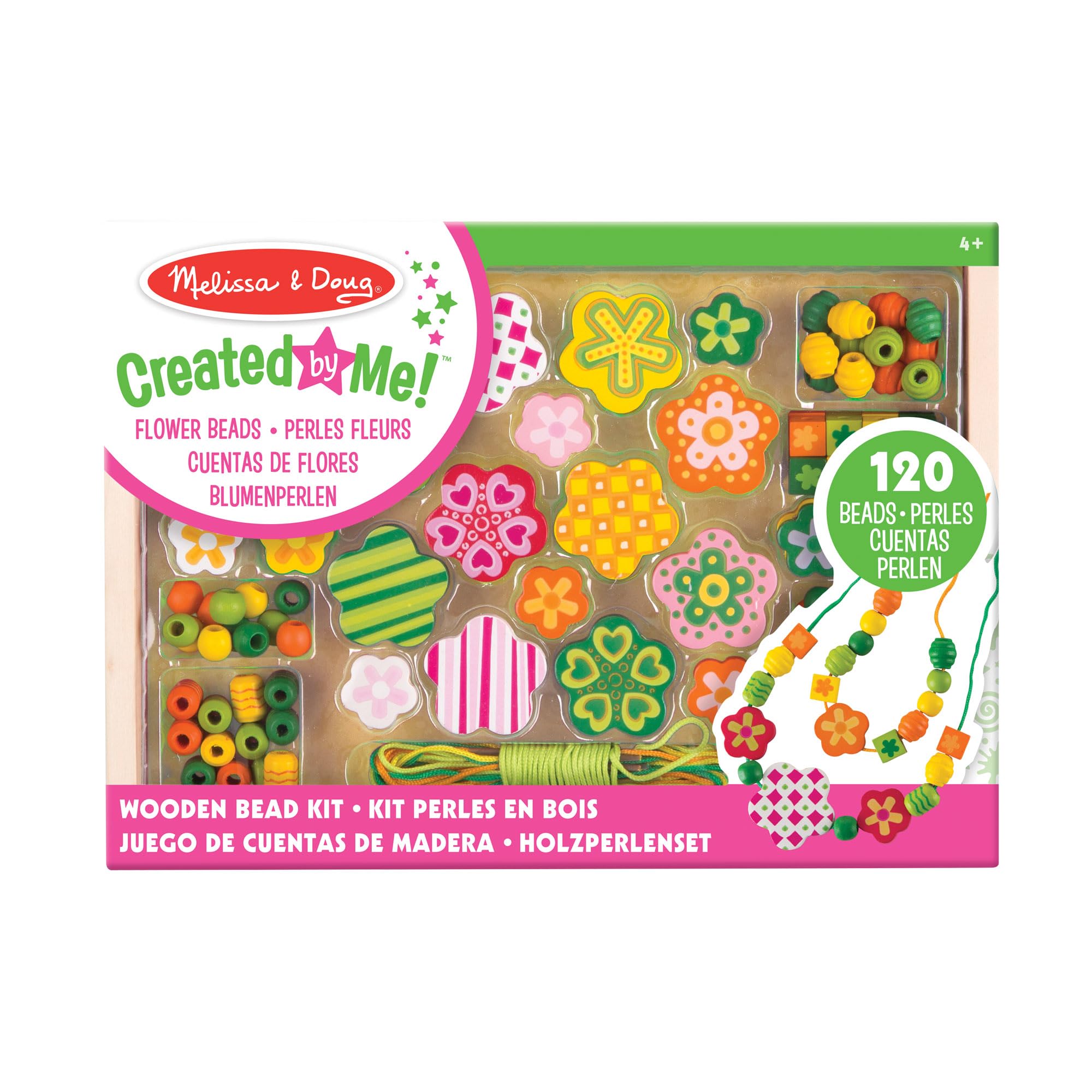 Melissa & Doug Flower Power Craft Bead Set Wooden Beads for Jewellery Making Kit Arts and Crafts for Kids Age 5 Friendship Bracelet Making Kit for Girls or Boys 4 Year Old Girl Gifts
