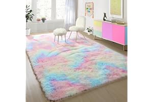 PAGISOFE 4x6 Rainbow Fluffy Soft Plush Area Rugs for Girls Bedroom, Shaggy Rugs for Kids Playroom,Kawaii Princess Fuzzy Rugs for Nursery Baby Toddler,Cute Colorful Room Decor for Teenage
