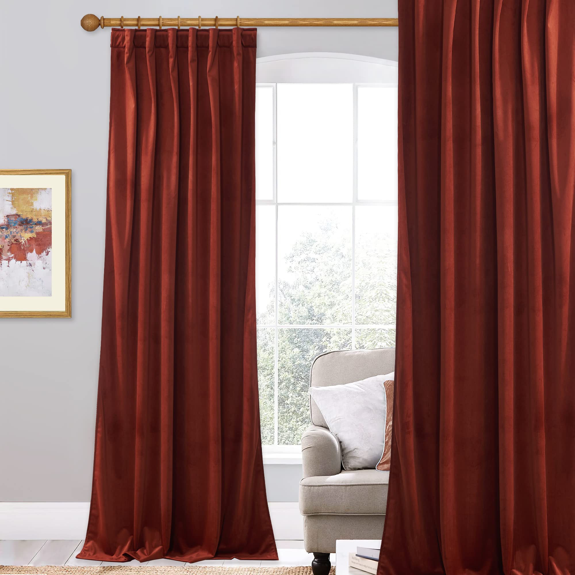 Photo 1 of StangH Rust Velvet Curtains - Super Soft Luxury Retro Home Decor Bedroom Back Tab Thermal Insulated Window Drapes for Christmas Living Room Nursery Girls, W52 x L84 inches, 1 Panel