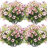 Grunyia 10 Bundles Artificial Flowers Outdoor UV Resistant Fake Flowers No Fade Faux Plants Garden Porch Window Box Decorating (Pink)
