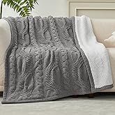 Amélie Home Cable Knit Throw Blanket for Couch, Chenille Sherpa Soft Cozy Throw Blankets for Sofa Chair Comfortable Home, 50"x60", Gray