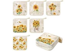 Bencailor 12 Pcs Pot Holders with Pocket Kitchen Hot Potholders Hot Pad Oven Mitts Cookie Bag Oven Gloves for Kitchen Gift Baking Cooking(Yellow,Sunflower)