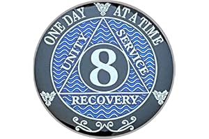 8 Year AA Coin Silver Color Plated-Medallion, Recovery Chip, 12 Step Token, Alcoholics Anonymous Coin