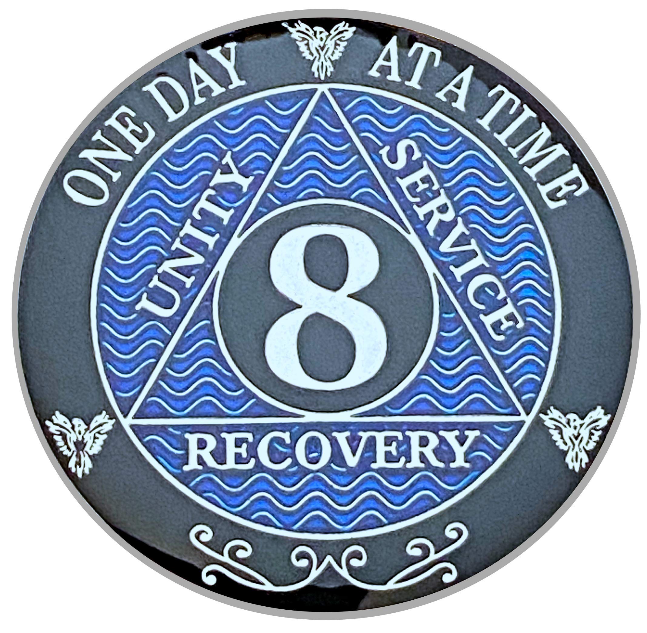 8 Year AA Coin Silver Color Plated-Medallion, Recovery Chip, 12 Step Token, Alcoholics Anonymous Coin