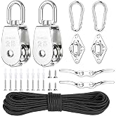 M25 Stainless Steel Pulley System Kit,Pulley Block with Nylon Rope | 2 Pack M25 Heavy Duty Pulleys Wheel with Rope Cleat, Eye Pad Plate and Hooks for Sun Shade Sail, Clothesline