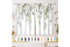 oolygoo Eucalyptus Botanical Leaves Floral Kitchen Window Curtains Over Sink Boho Farmhouse Flower Leaf Small Window Treatment Sage Green Cafe Short Curtains for Bathroom Tier Drapes 27.5x39 inch