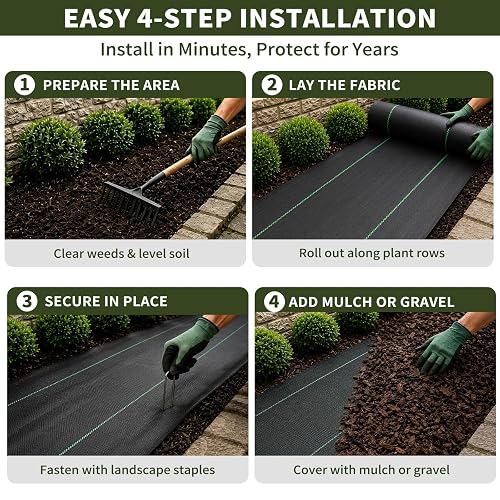 Netuera 3x200FT Heavy Duty Weed Barrier Fabric – 3.2 Oz Woven Polypropylene Landscape Cloth