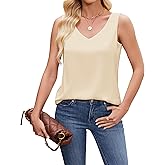 YAMANMAN Women Double Layer Satin Tops V Neck Casual Cami Sleeveless Camisole Blouses Summer Basic Tank Shirt Women Tank Top