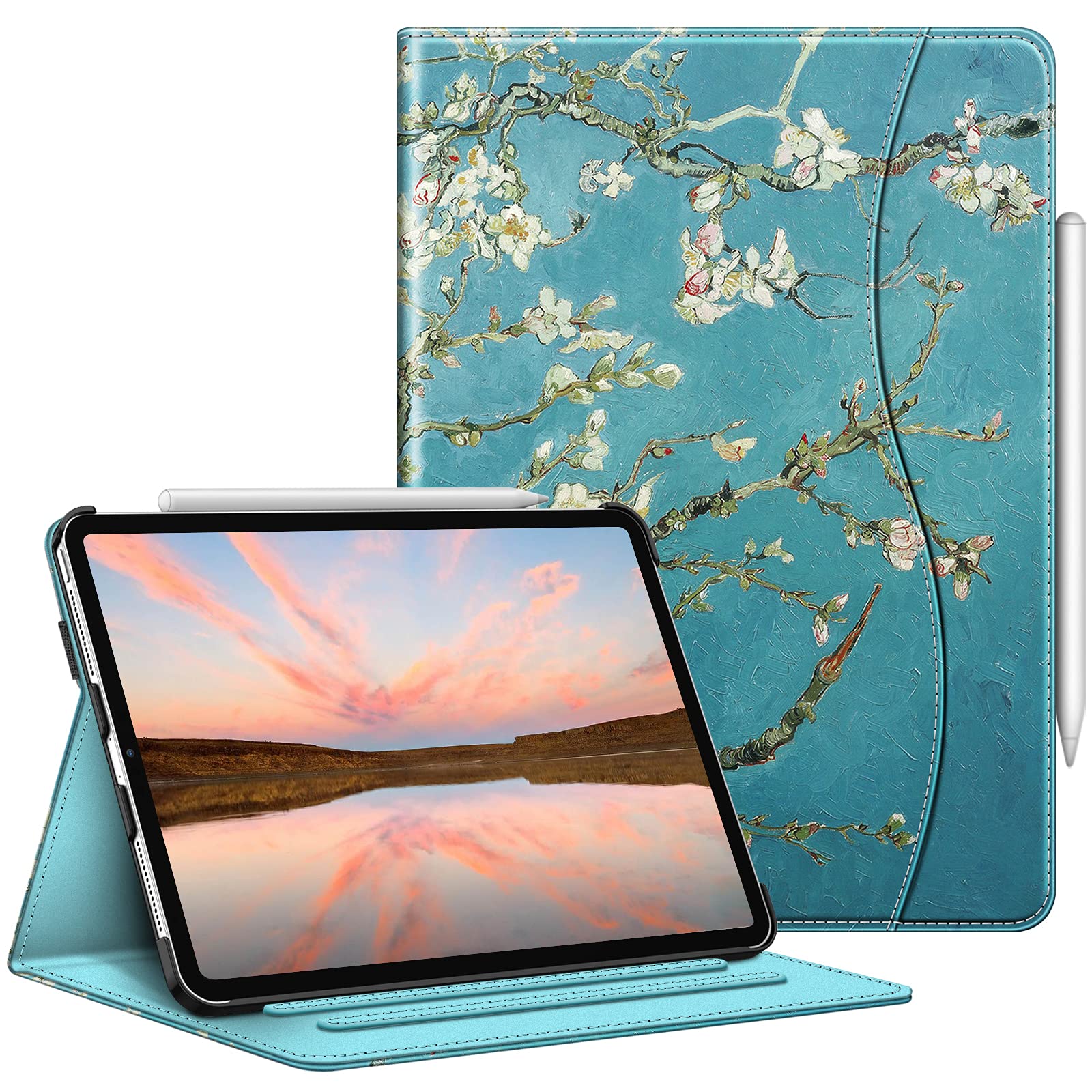 FINTIE Case for iPad Pro (11-inch, 2022-2018) [Not for 2025 iPad 11] - Multi Angle Folio Cover with Pencil Holder & Pocket, Auto Wake/Sleep, Blossom