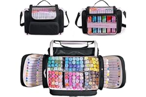 APOFFICE Marker Organizer Case Bag for 200-300 Markers – Large Art Supply Storage Bag with Detachable Dividers, Travel Marker Holder for Alcohol Markers, Brush Pens, Colored Pencils & Craft Supplies