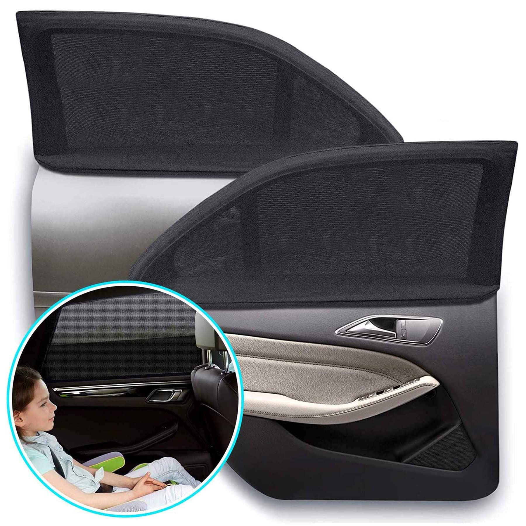 Car Sun Shade UV Curtain Adjustable Car Rear Window Sun Shade Baby- 2 Pack Car Mosquito Net for Baby Protect Your Child and Pets, 47.24in*21.65in, Large Size-for Most of Vehicle