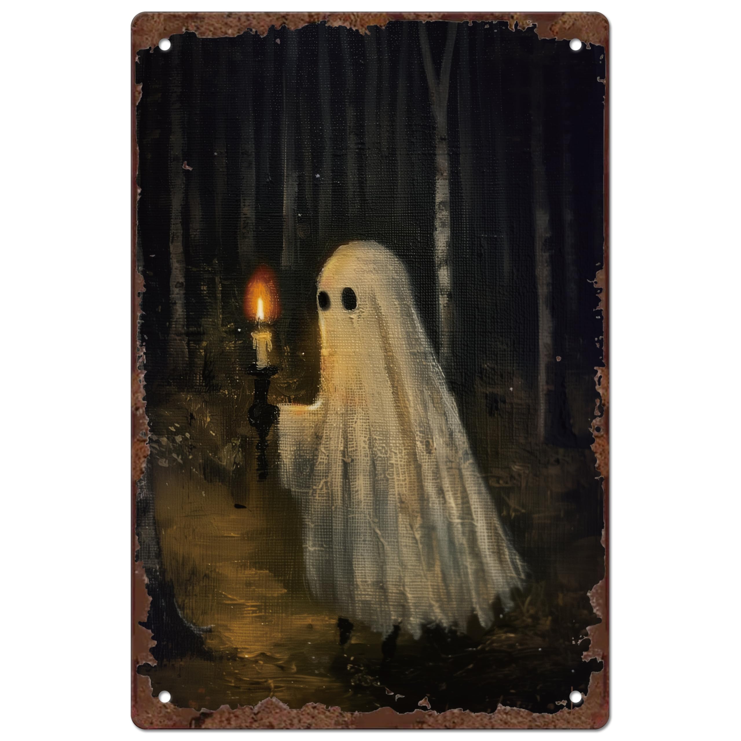 FREEBLOSS Halloween Ghost Vintage Metal Tin Sign Metal Poster Vintage Poster Retro Wall Decor Funny Tin Sign Wall Art Decor Plaque for Home Bar Club Funny Room Decor 8 * 12''