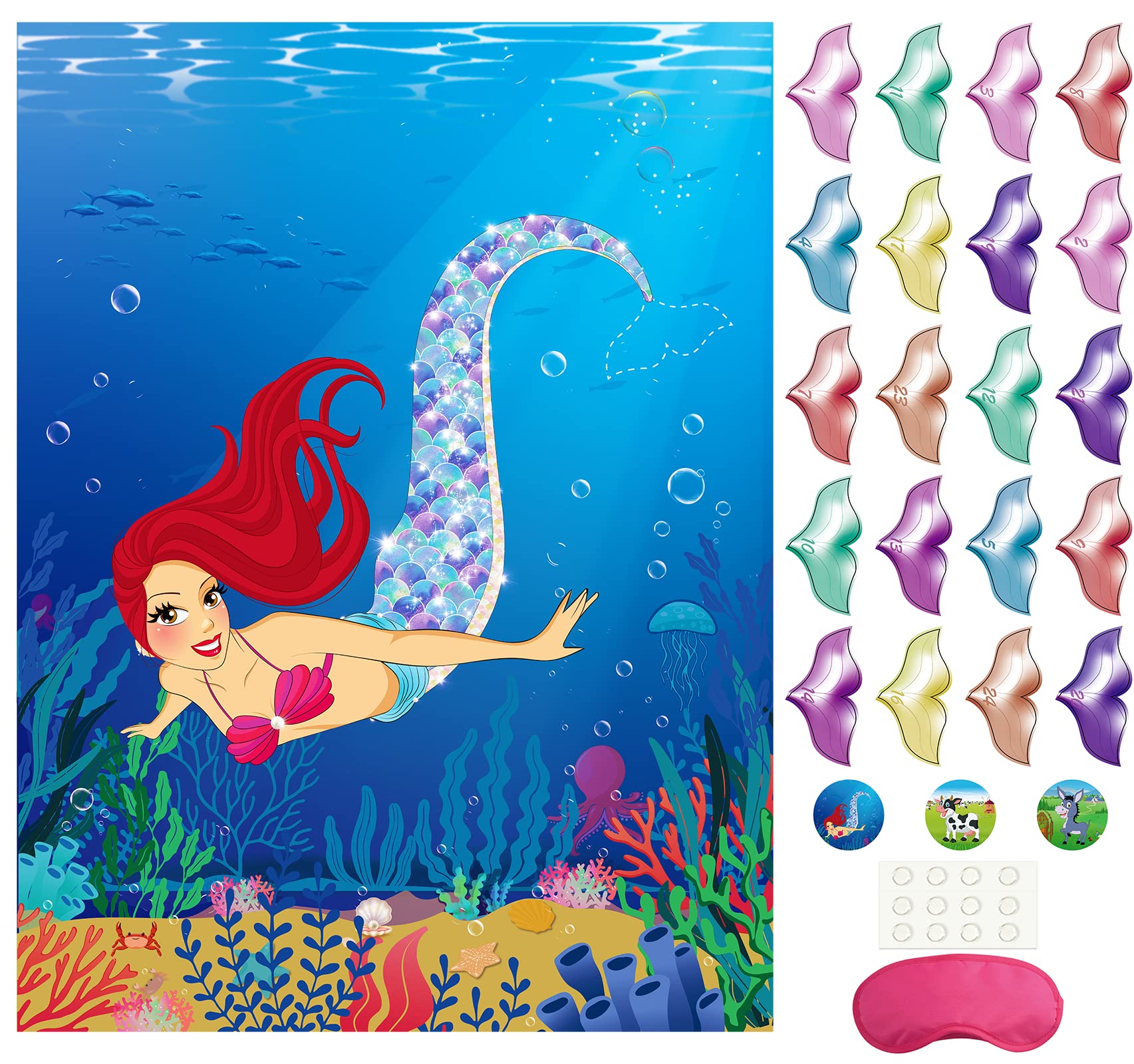 Morcheiong Pin The Tail on The Mermaid Birthday Party Game with 48 Tails for Kids Mermaid Birthday Supplies Decorations Favors