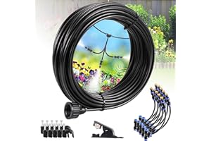 DRNCURN Misting System for Patio Portable Outdoor Misting Cooling System with 10pcs 360° Adjustable Nozzles, for Garden Greenhouse Trampoline Sprinkler, DIY 26FT (8M) Misting Line with Adapter 3/4"