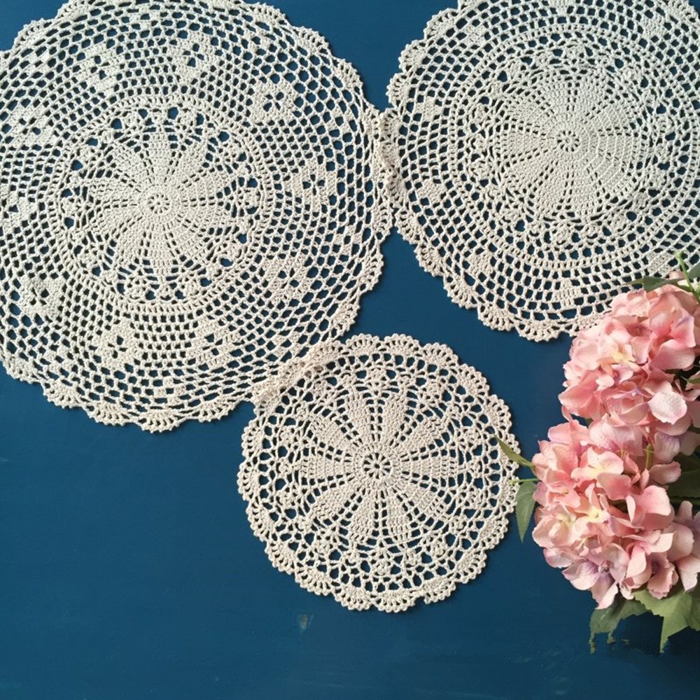 USTIDE 6pcs Round Crochet Table Doilies White Cotton Lace Table Placemats Value Pack 9.8 inch