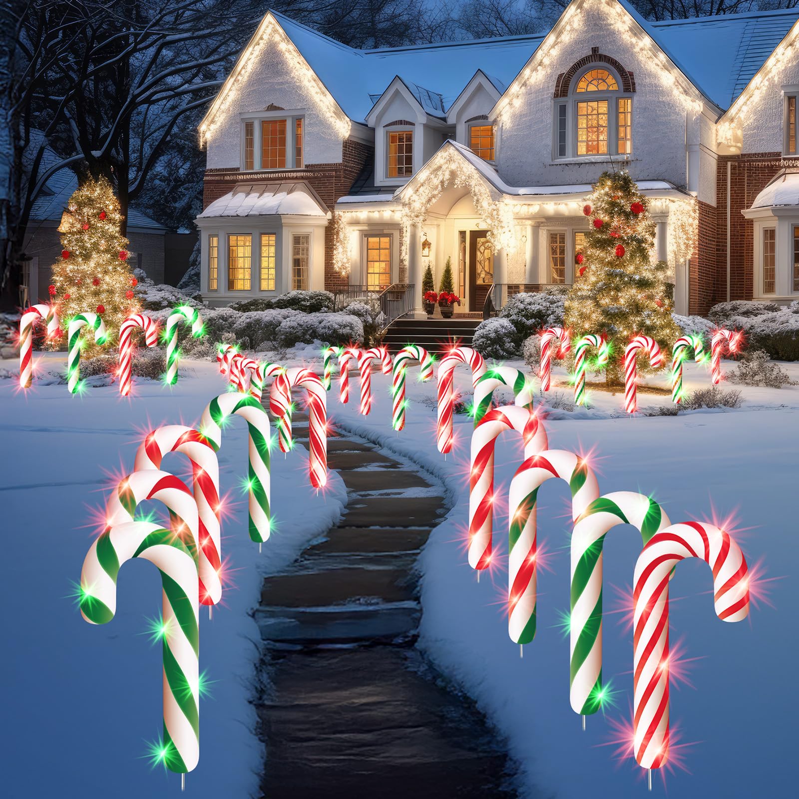 Photo 1 of 12 Pieces 15" Christmas Candy Cane Yard Sign with Stake Light String Christmas Outdoor Decoration Large Waterproof Pathway for Yard Lawn Garden Driveway Walkway Xmas Holiday Decoration