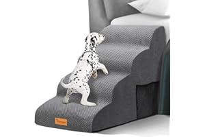 Topmart High Density Foam Dog Steps 4 Tiers,Extra Wide Deep Pet Steps,Non-Slip Dog Stairs Ramp for Bed,Soft Foam Cat Ladder,Best for Older Injured,Older Pets,Cats with Joint Pain