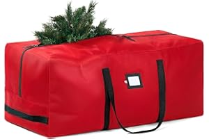 Zober Large Christmas Tree Storage Bag - Fits 9 Ft Artificial Trees - Tear Proof 600D Oxford Fabric Waterproof Christmas Tree Bag For Storage Box For Xmas - Strong, Durable Handles - Card Slot - Red