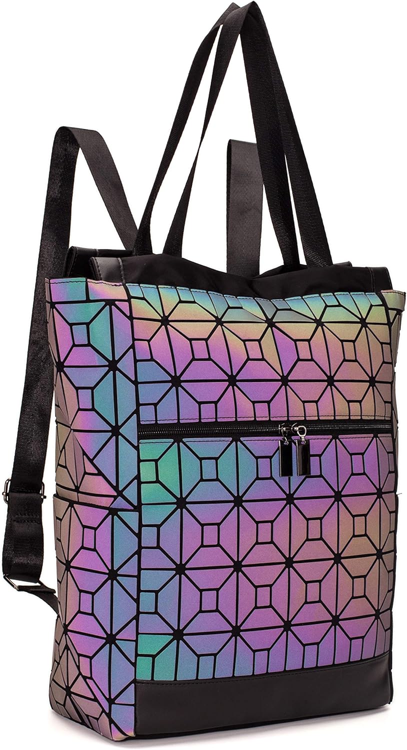 FZChenrry Geometric Bag Geometric Backpack Women's Luminous Holographic