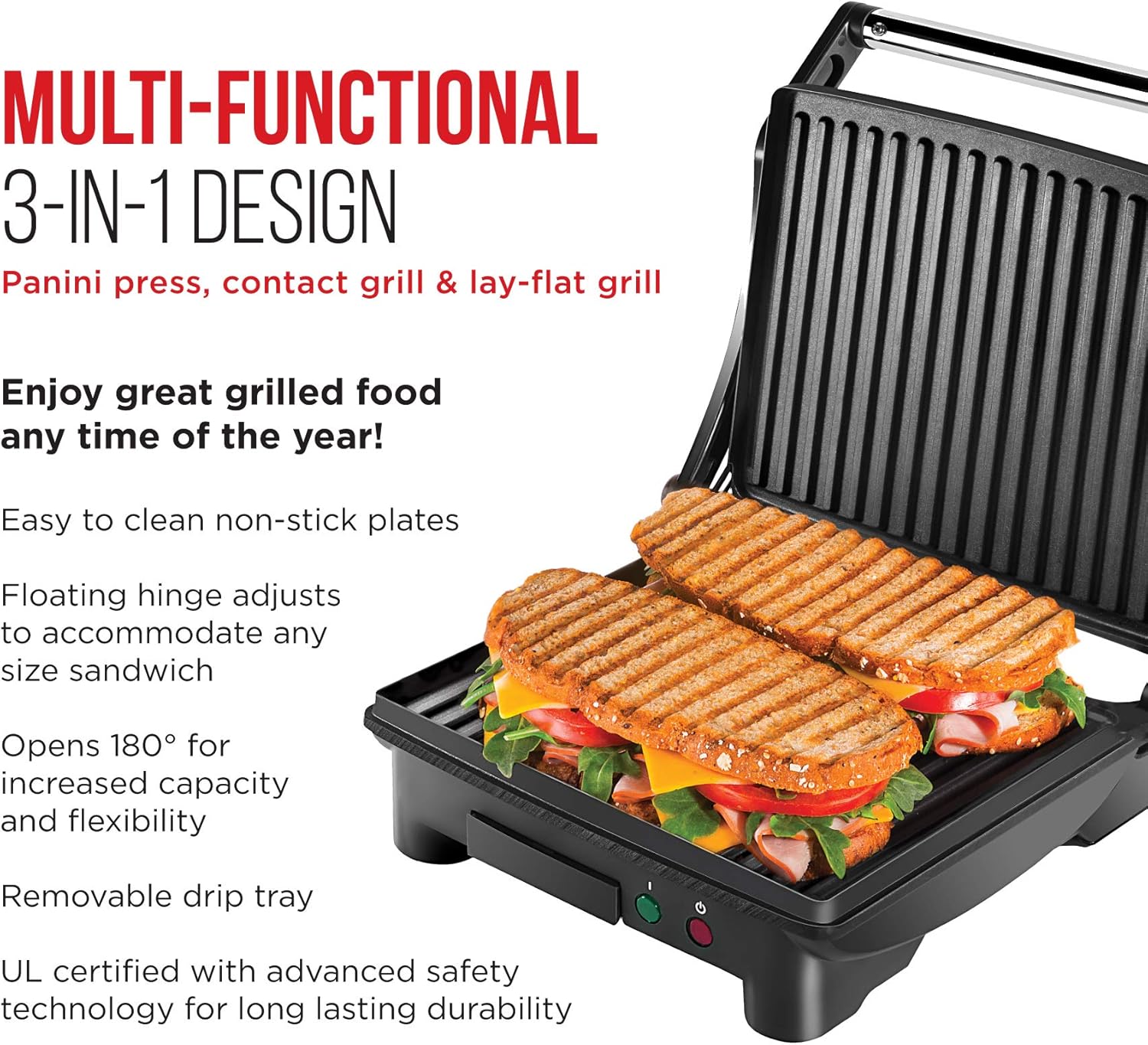 Amazon Com Chefman Panini Press Grill And Gourmet Sandwich Maker Non Stick Coated Plates Opens 180 Degrees To Fit Any Type Or Size Of Food Stainless Steel Surface And Removable Drip Tray 4 Slice chefman panini press grill and gourmet sandwich maker non stick coated plates opens 180 degrees to fit any type or size of food stainless steel