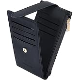 Chelmon Women's RFID Slim Card Holder Wallet | Thin Bifold Multi Card Case with Zipper Coin Pocket Purse for Women(Black Smooth)