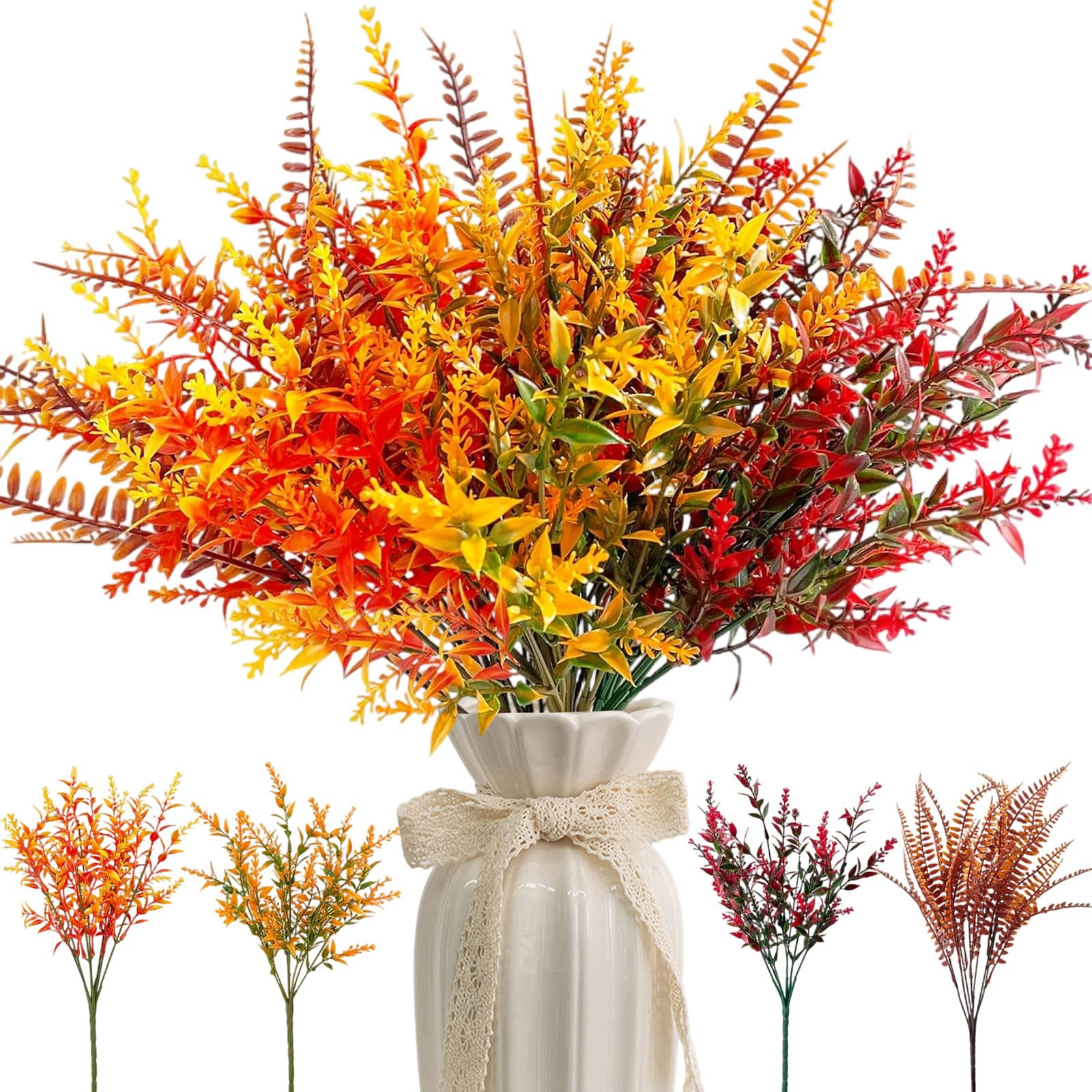 12 Bündel Künstliche Herbstblumen Herbststrauß Herbstdeko, Kunststoff Lavendel Persergras Kunstblumen Deko, Herbst Farbverlauf Herbstblätter Herbstzweige Blumen Balkonpflanzen für Innen und Draußen