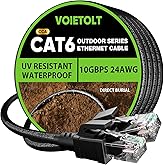 Cat 6 Outdoor Ethernet Cable 100 ft, 24AWG 10Gbps Internet Network Cable Waterproof Direct Burial LLDPE UV Jacket, LAN Cable