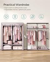 SONGMICS Clothes Wardrobe Portable Fabric Wardrobe with 2 Hanging Rails Lavender view 3