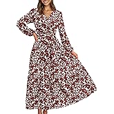 PRETTYGARDEN Womens Spring Long Sleeve Wrap V Neck Ruffle Floral Maxi Dress Casual Tie Waist Boho Chiffon Flowy Long Dresses