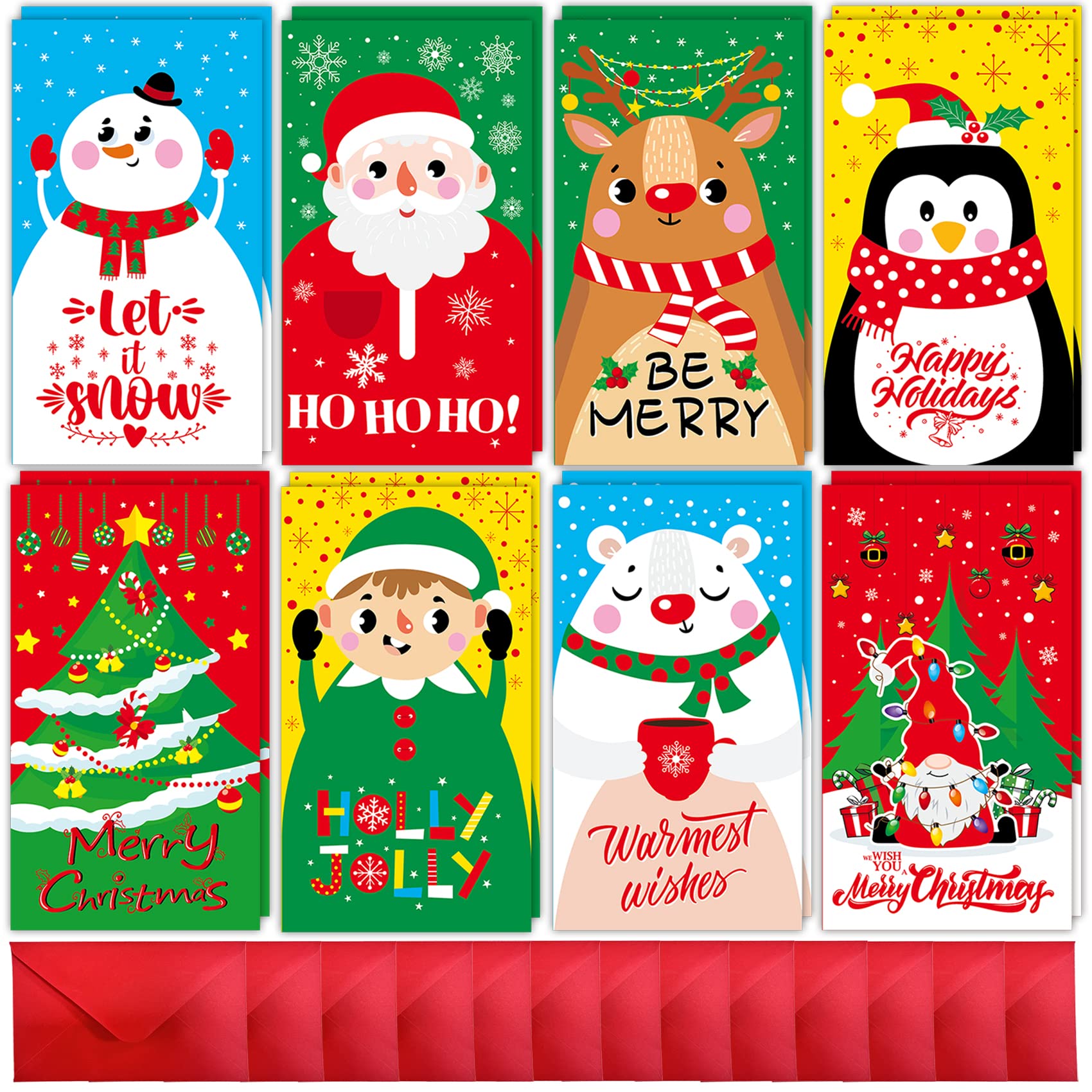 RMMD Christmas Money Wallets and Envelopes 16 PCS Xmas Money Wallets with 16 PCS Red Envelopes Christmas Money Wallets for Cash Giftss Money Cards Kids Adults Cash Holder for Xmas Party Supplies