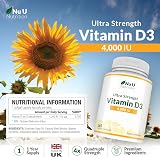 Nu U Nutrition Vitamin D 4000IU 365 Softgels Quadruple Strength UK Made view 3