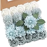 rongflower Artificial Flowers Combo Box Set Gradient Color Flower Leaf with Stems for DIY Wedding Bouquets Centerpieces Baby Shower Party Home Decorations(Dusty Blue)
