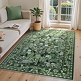 Anidaroel Green Botanical Floral Washable 5x7 Area Rugs, Abstract Large Rugs for Living Room Non-Slip Soft Modern Rugs for Bedroom, Stain Resistant Accent Floor Carpet for Dining Room Entryway