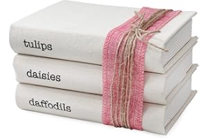 AULDHOME DESIGN AuldHome Spring Faux Book Stack; Decorative Easter Book Set with Burlap Ribbon Wrap