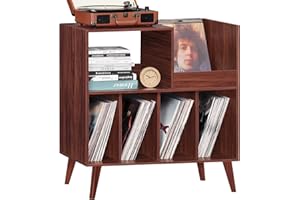LELELINKY Large Record Player Stand, Turntable Stand with Storage, Vinyl Record Holder with Display Area, Record Player Table Holds Up to 300 Albums, Record Stand for Music Room Living Room-Walnut
