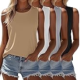 Ficerd 4 Pack Women's Sleeveless Tops, Casual Summer Loose Fit T Shirts Solid Color Tunic Tank Tops Ladies' Crew Neck