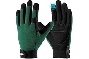 COOLJOB Thorn Proof Garden Gloves with Touchscreen Fingers for Men, Rose Pruning Work Gloves with Palm Cushion for Gardener, Farmer and Landscaper (Green 1 Pair Large)