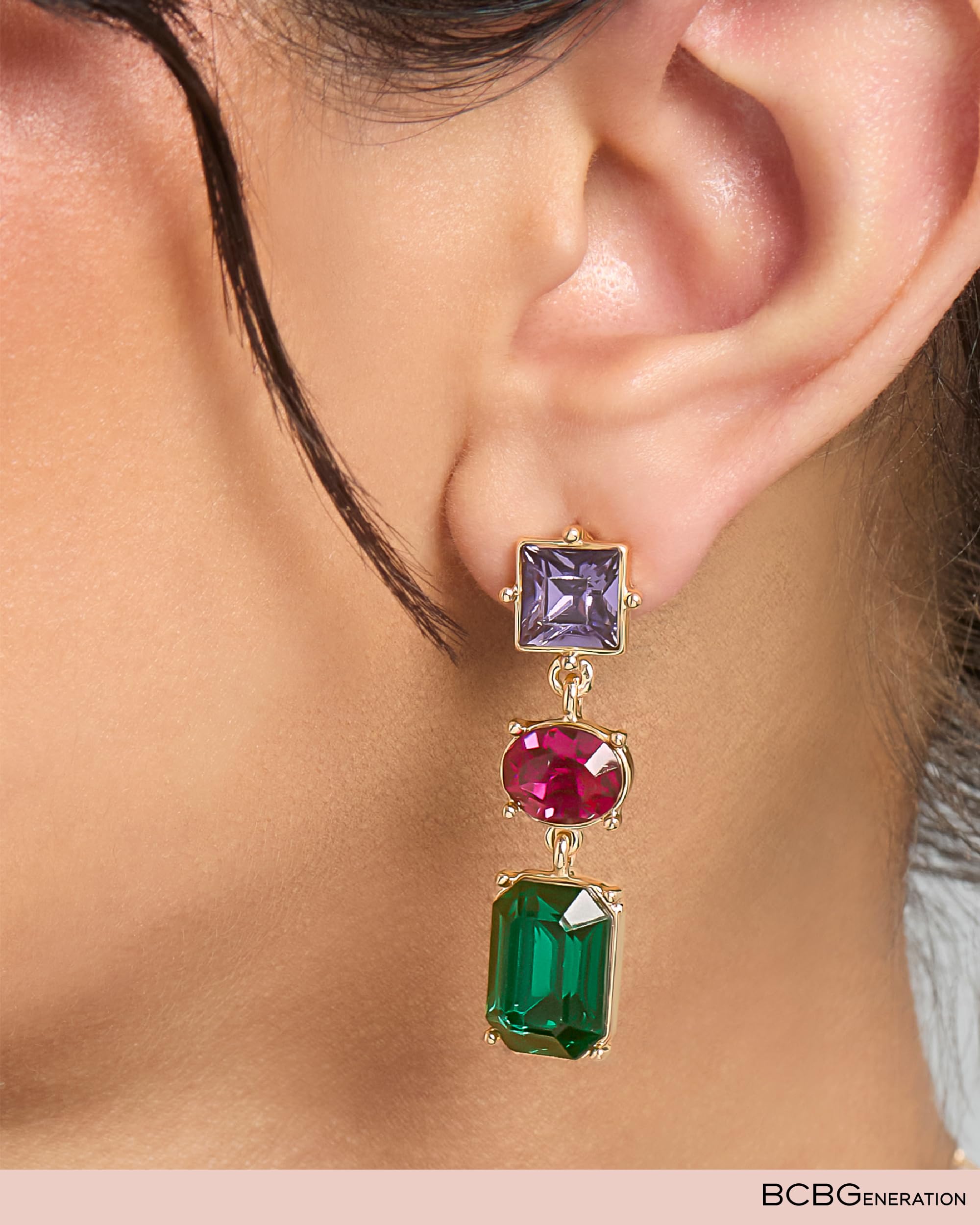 BCBGeneration Multicolored Crystal Drop Earrings for Women, Gold-Tone Dangle Earrings