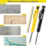 Hiboom 2 Pack Carpenter Pencil with 14 Refills Long Nosed Sharpener Black Yellow view 7