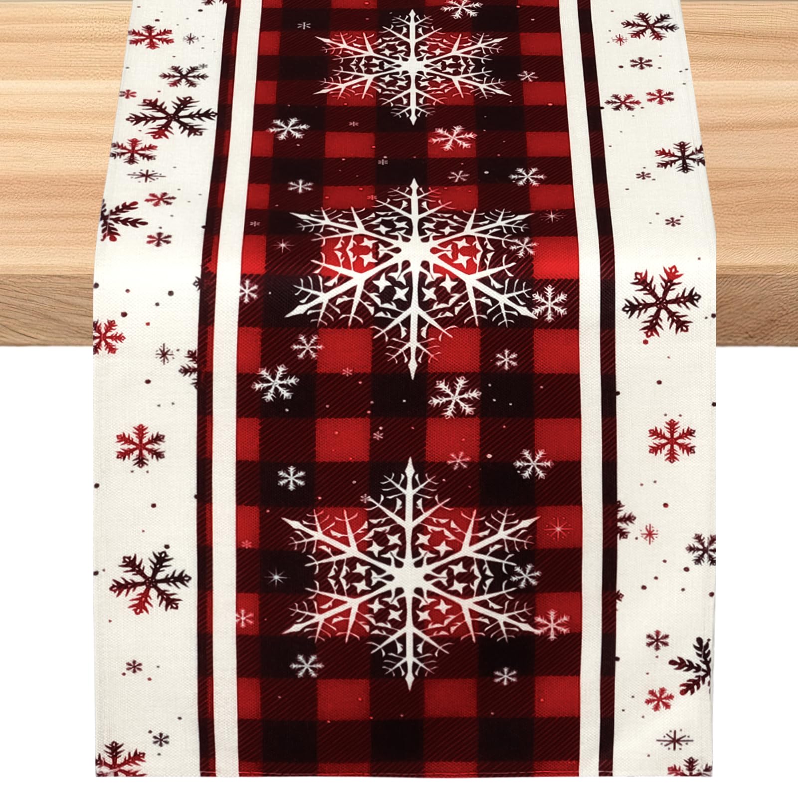SOMYTING Christmas Table Runner, 13 x 90 Inch Buffalo Plaid Snowflakes Christmas Table Runner, Seasonal Winter Kitchen Dining Table Decoration for Xmas Table Centrepiece Christmas Decorations