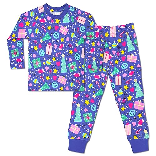 Dream Bridge Christmas Pyjamas Kids, Boys Girls Christmas Pajamas Kids Novelty Pattern Xmas Nightwear Long Sleeve Cotton Toddlers PJs 2 Piece Sleepwear 3 to 8 Years,Purple,3-4 Years