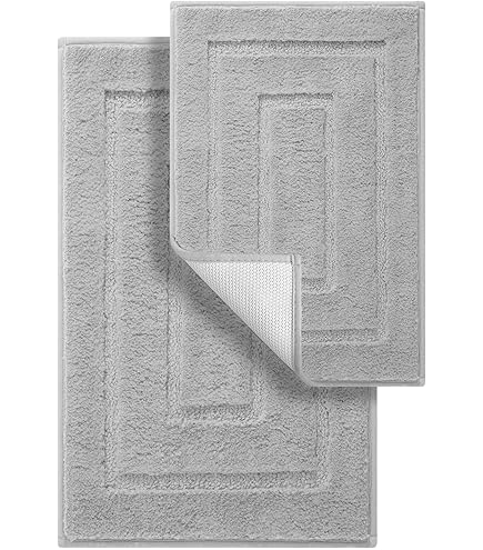 Starryle Bathroom Rugs Set 2 Piece - Extra Soft Fluffy Striped Chenille Bath Mats, Non-Slip, Machine Washable (24x35 & 16x24 Inches, Denim) - View #6