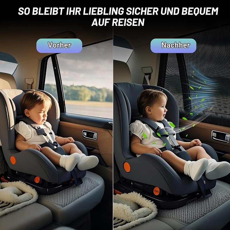 Sonnenschutz Auto Baby,(2-Stück)ZERTIFIZIERTER UV-Schutz,[2026 Upgrade] Nachhaltiges & Hochwertiges Atmungsaktive Spandex,Sonnenschutz Auto Kinder fit 99% Autos, Privatsphäre Für Ihre Familie
